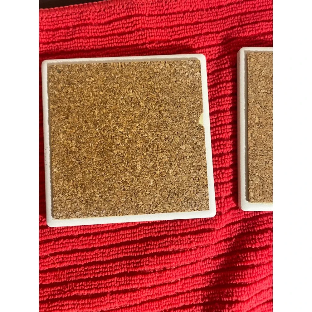 Stone Art Absorbent Stone Coaster Set of 4 Teddy Bear Garden Scene Cork Backing